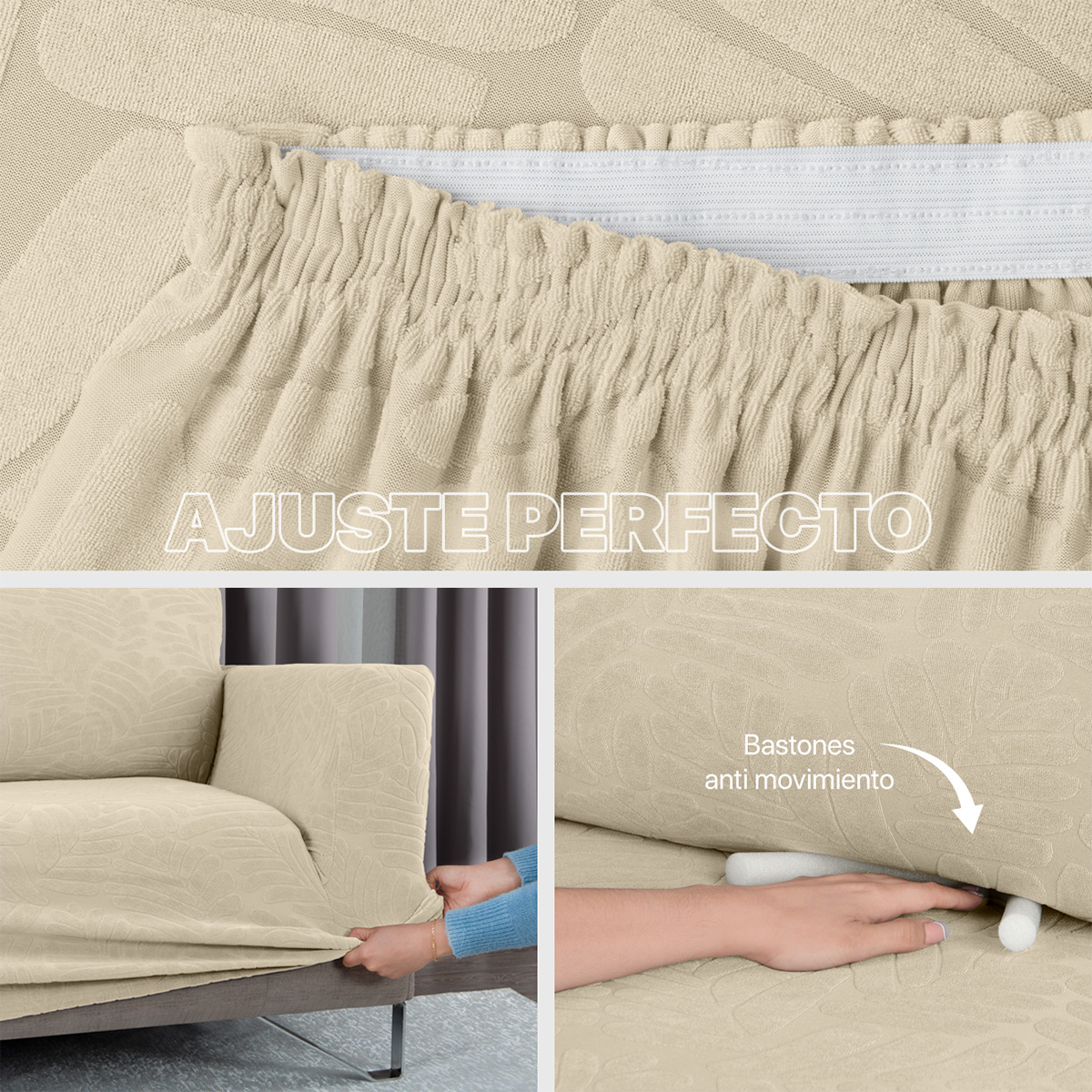 Foto 6 pulgar | Juego Protector Cubre Salas Real Textil Elástico Beige Ajustable 3 Piezas