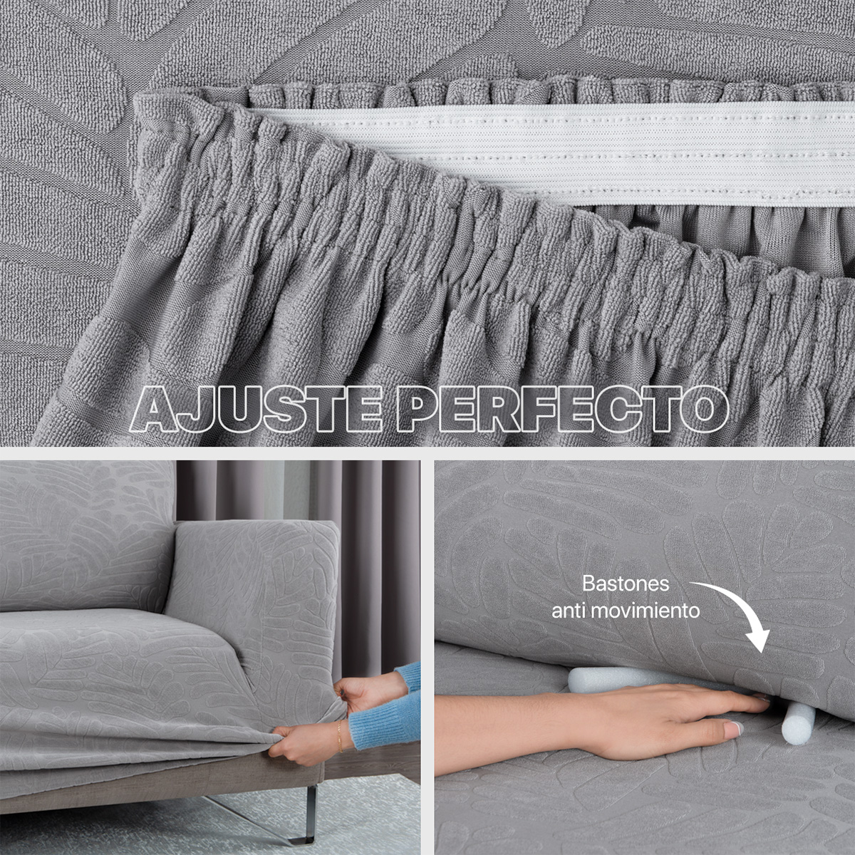 Foto 6 pulgar | Juego Protector Cubre Salas Real Textil Elástico Gris Ajustable 3 Piezas