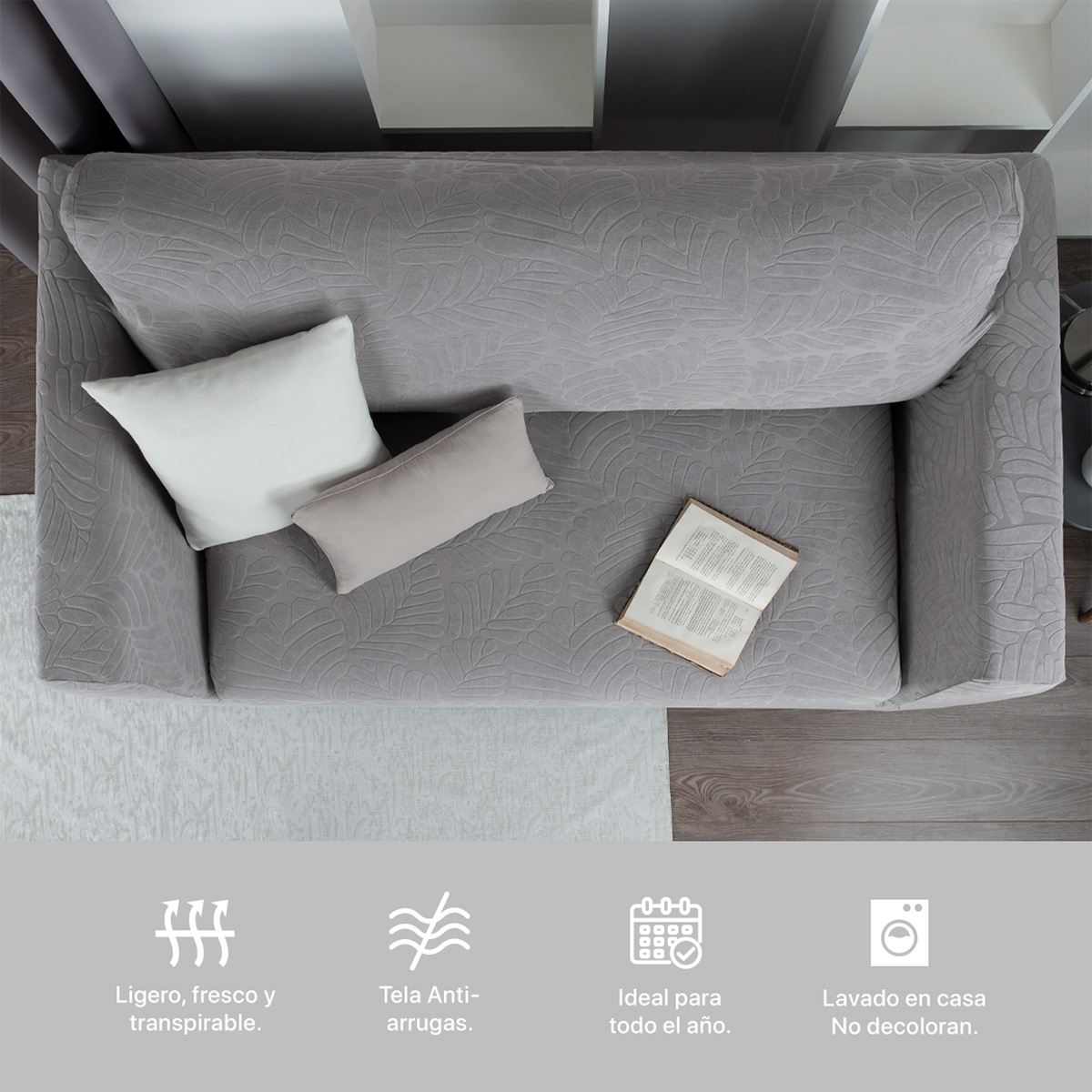 Foto 7 | Juego Protector Cubre Salas Real Textil Elástico Gris Ajustable 3 Piezas