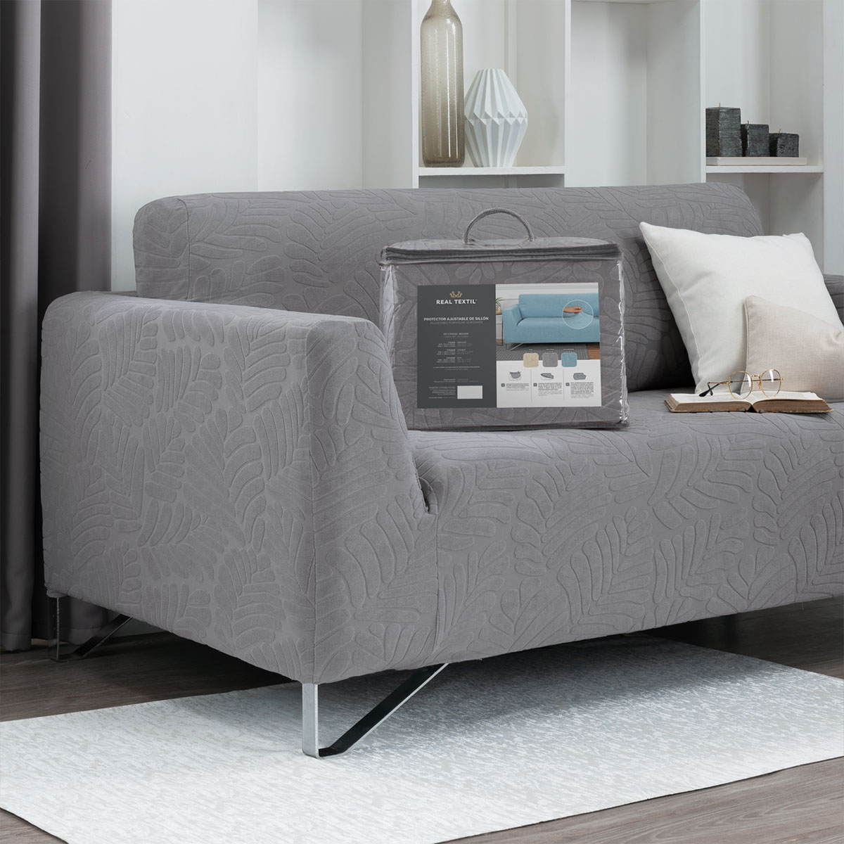 Foto 8 | Juego Protector Cubre Salas Real Textil Elástico Gris Ajustable 3 Piezas