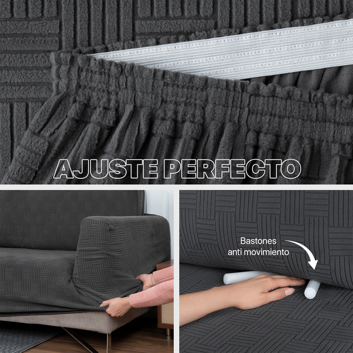 Foto 6 pulgar | Juego Protector Cubre Salas Real Textil Elástico Gris Oxford Ajustable 3 Piezas