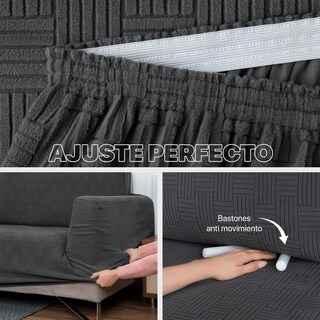 Foto 5 | Juego Protector Cubre Salas Real Textil Elástico Gris Oxford Ajustable 3 Piezas