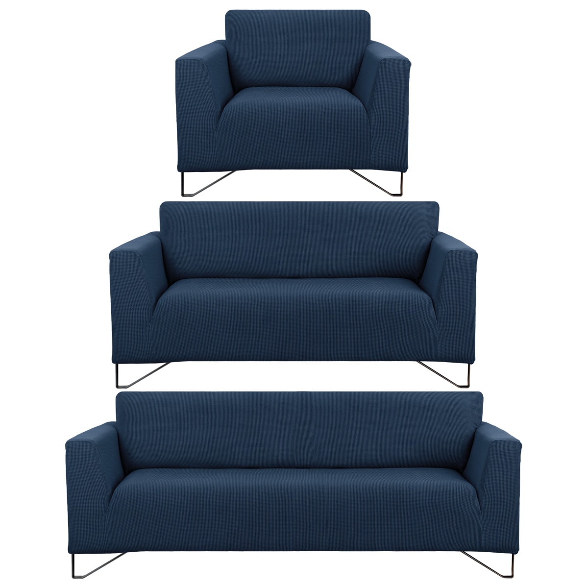 Juego Protector Cubre Salas Real Textil Elástico Azul Oscuro Ajustable 3 Piezas $1,429