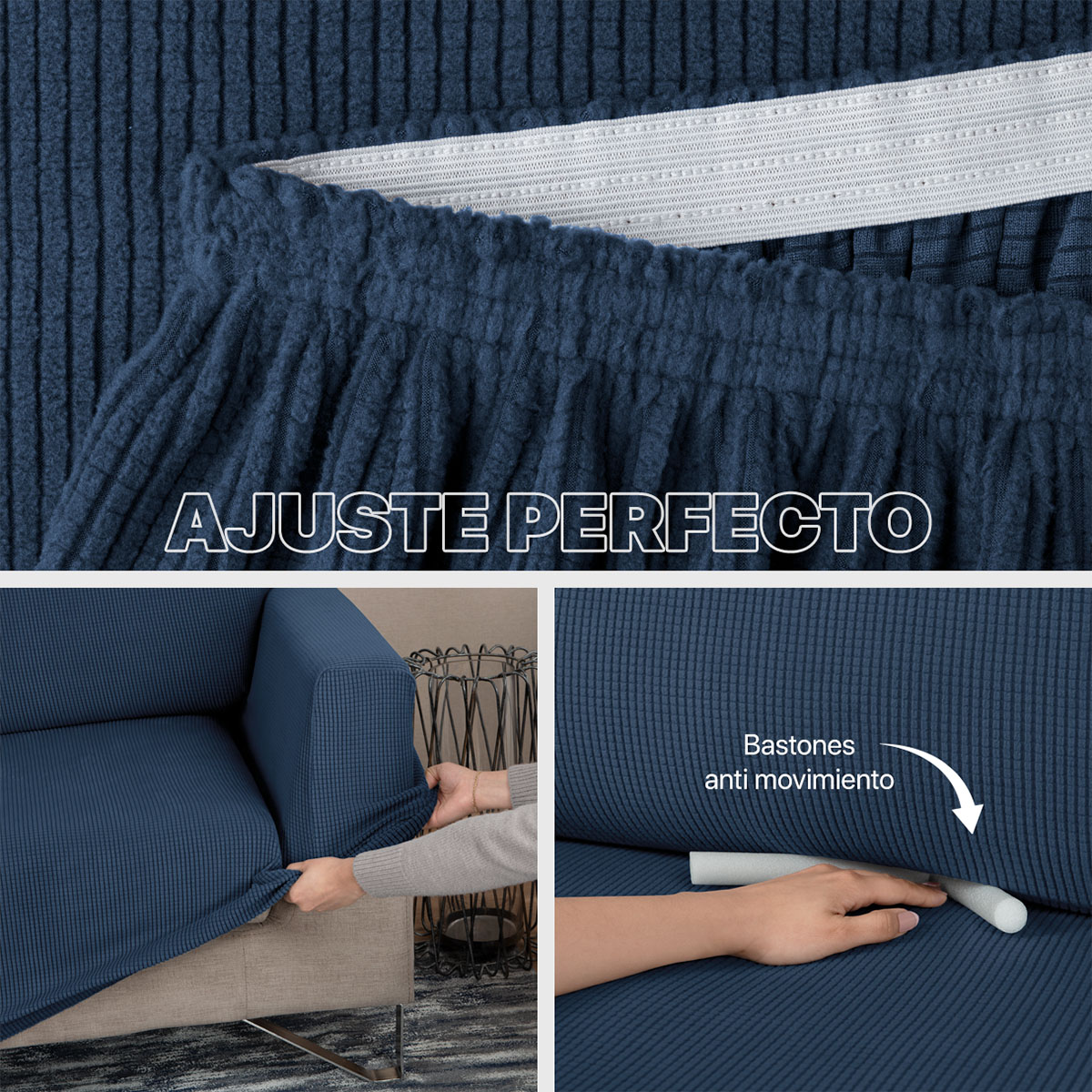 Foto 6 pulgar | Juego Protector Cubre Salas Real Textil Elástico Azul Oscuro Ajustable 3 Piezas