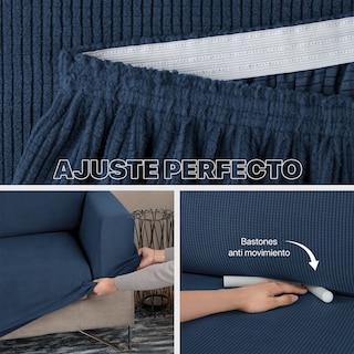 Foto 5 | Juego Protector Cubre Salas Real Textil Elástico Azul Oscuro Ajustable 3 Piezas