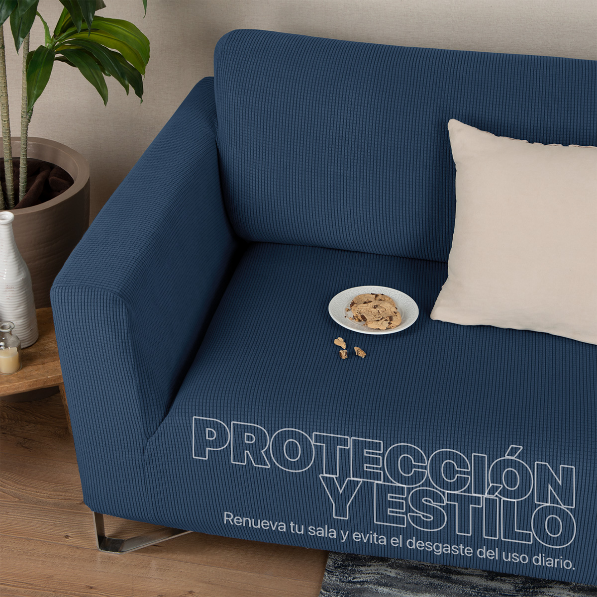 Foto 7 pulgar | Juego Protector Cubre Salas Real Textil Elástico Azul Oscuro Ajustable 3 Piezas