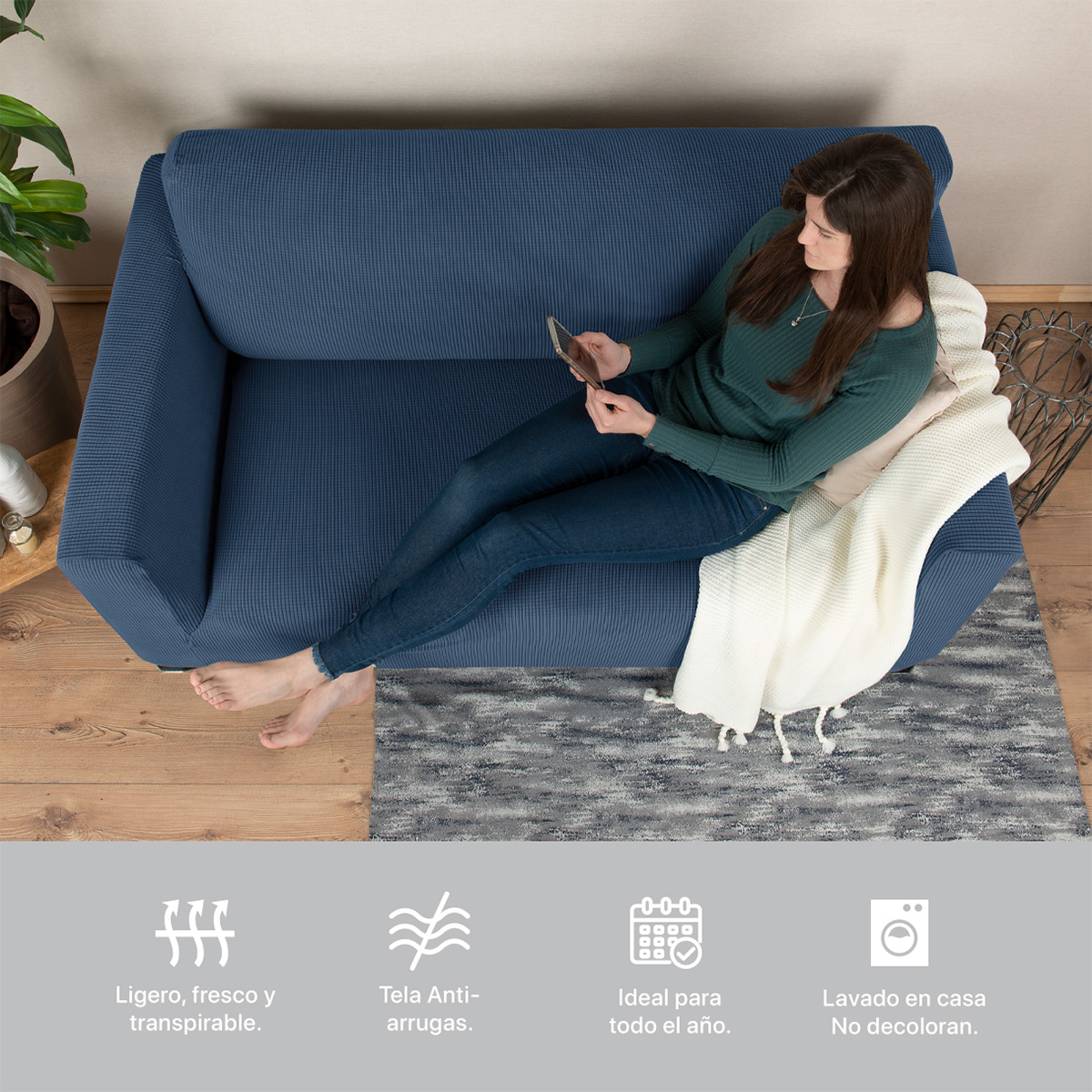 Foto 7 | Juego Protector Cubre Salas Real Textil Elástico Azul Oscuro Ajustable 3 Piezas