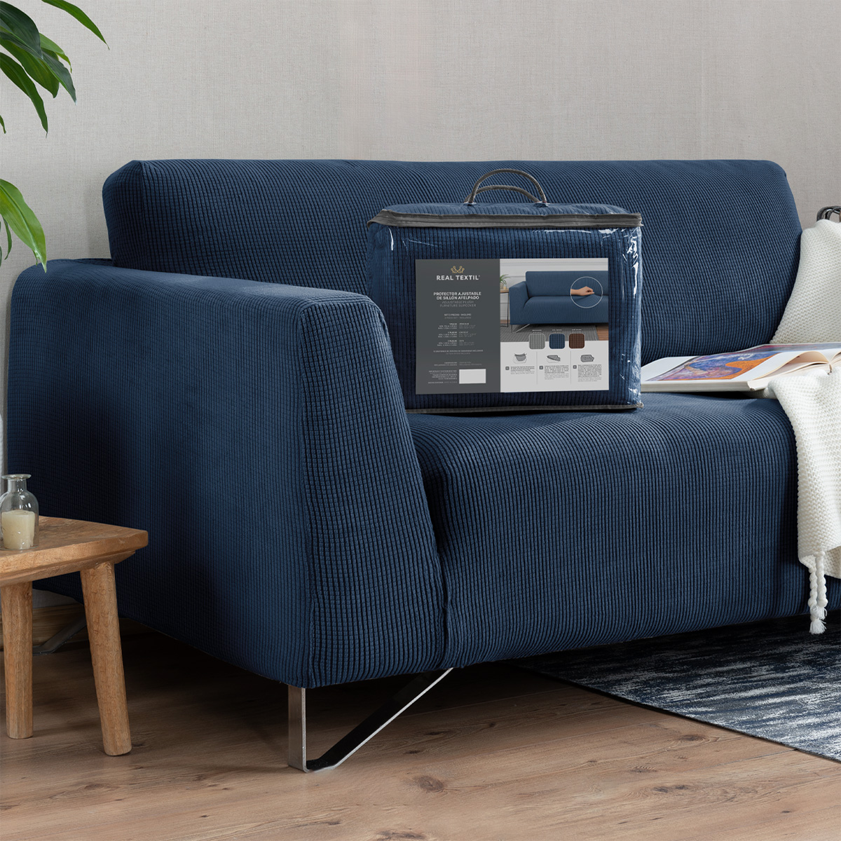 Foto 8 | Juego Protector Cubre Salas Real Textil Elástico Azul Oscuro Ajustable 3 Piezas