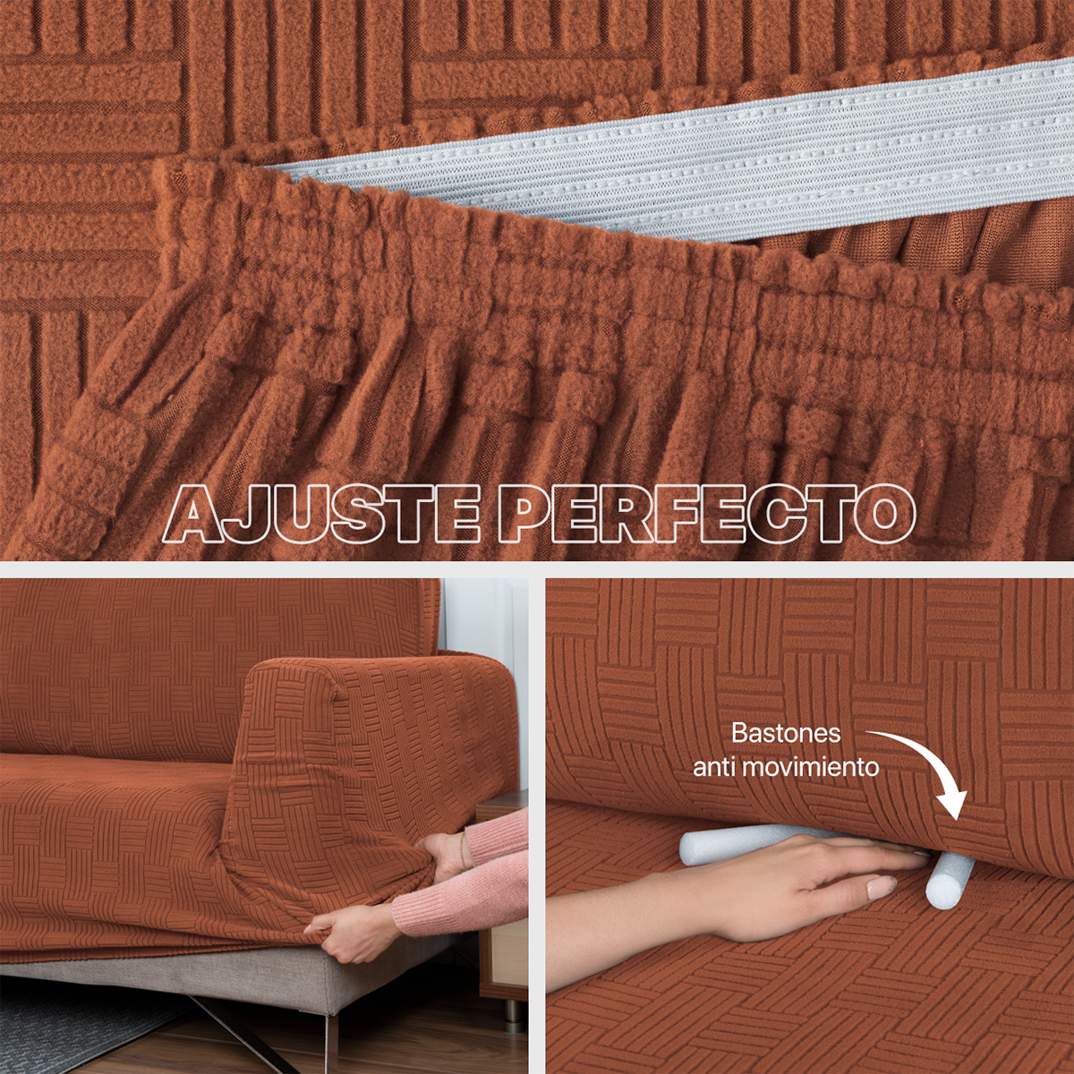 Foto 6 pulgar | Juego Protector Cubre Salas Real Textil Elástico Terracota Ajustable 3 Piezas