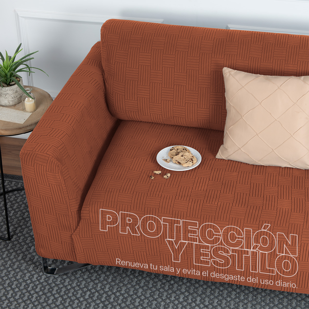 Foto 7 pulgar | Juego Protector Cubre Salas Real Textil Elástico Terracota Ajustable 3 Piezas