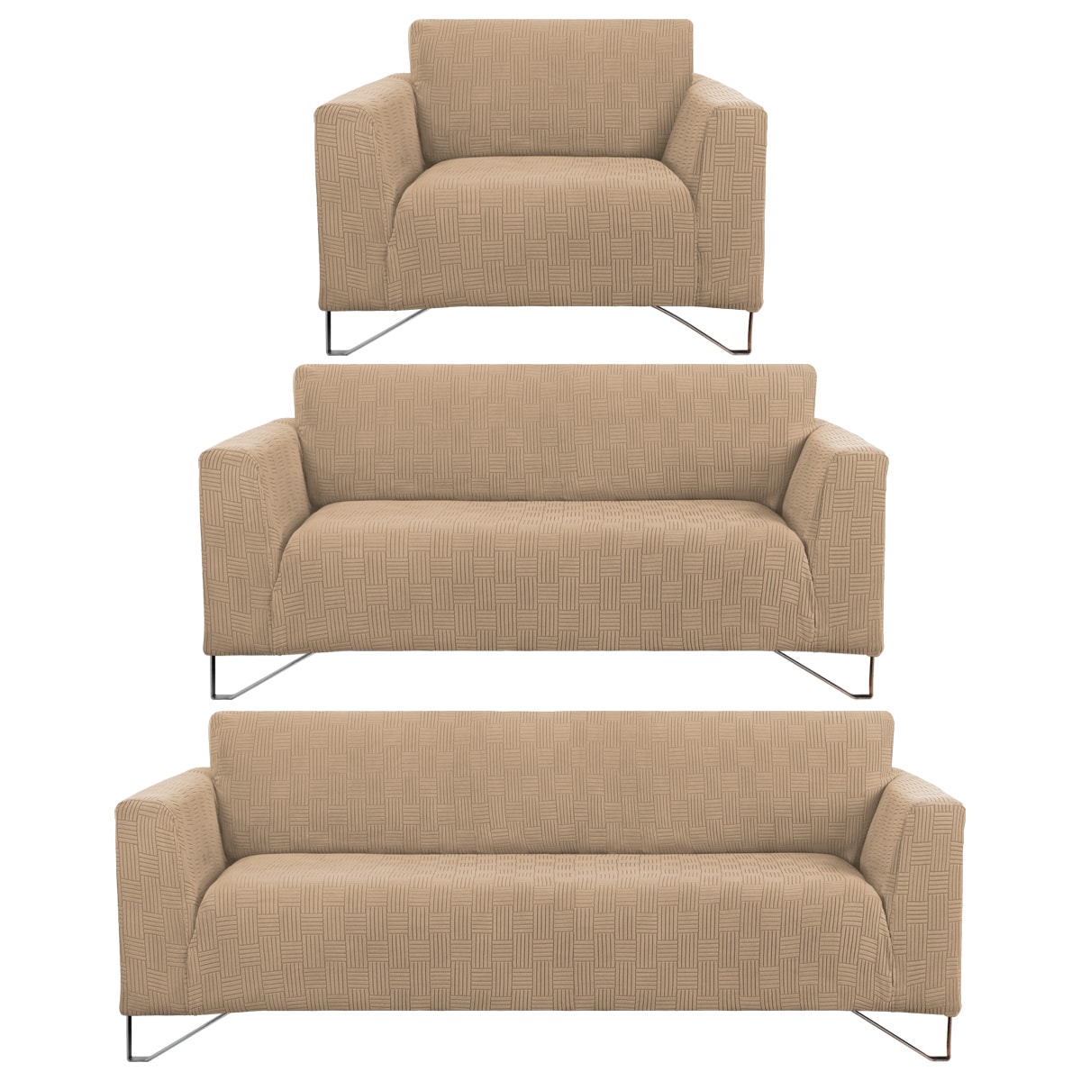 Juego Protector Cubre Salas Real Textil Elástico Caqui Ajustable 3 Piezas $1,429