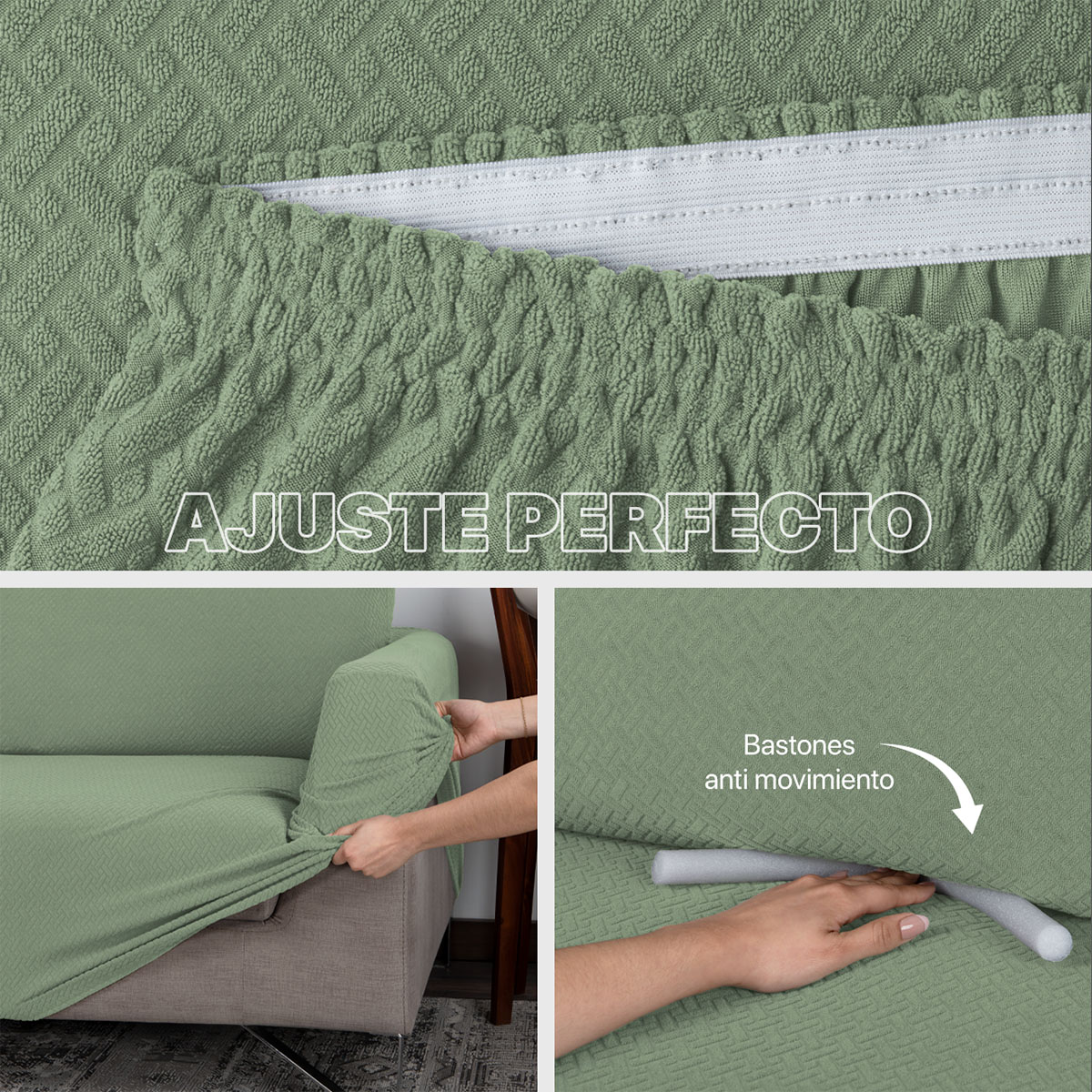 Foto 6 pulgar | Juego Protector Cubre Salas Real Textil Elástico Verde Menta Ajustable 3 Piezas