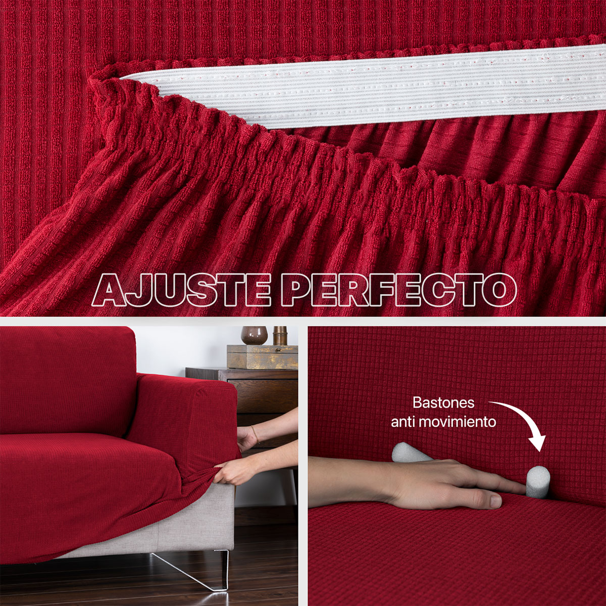 Foto 5 | Juego Protector Cubre Sala Real Textil Tinto Elástico Ajustable 3 Piezas