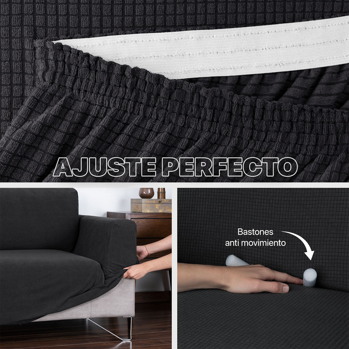 Foto 6 pulgar | Juego Protector Cubre Sala Real Textil Negro Elástico Ajustable 3 Piezas