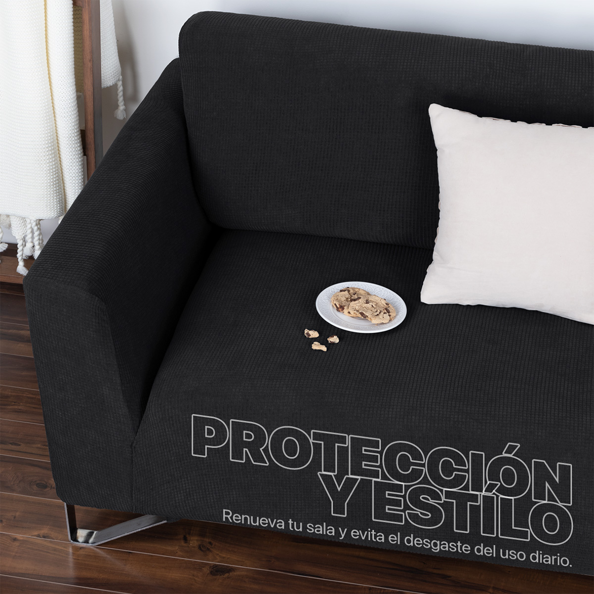 Foto 7 pulgar | Juego Protector Cubre Sala Real Textil Negro Elástico Ajustable 3 Piezas