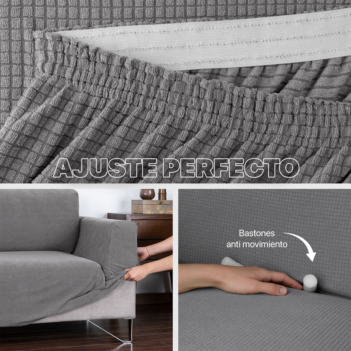 Foto 6 pulgar | Juego Protector Cubre Sala Real Textil Gris  Elástico Ajustable 3 Piezas