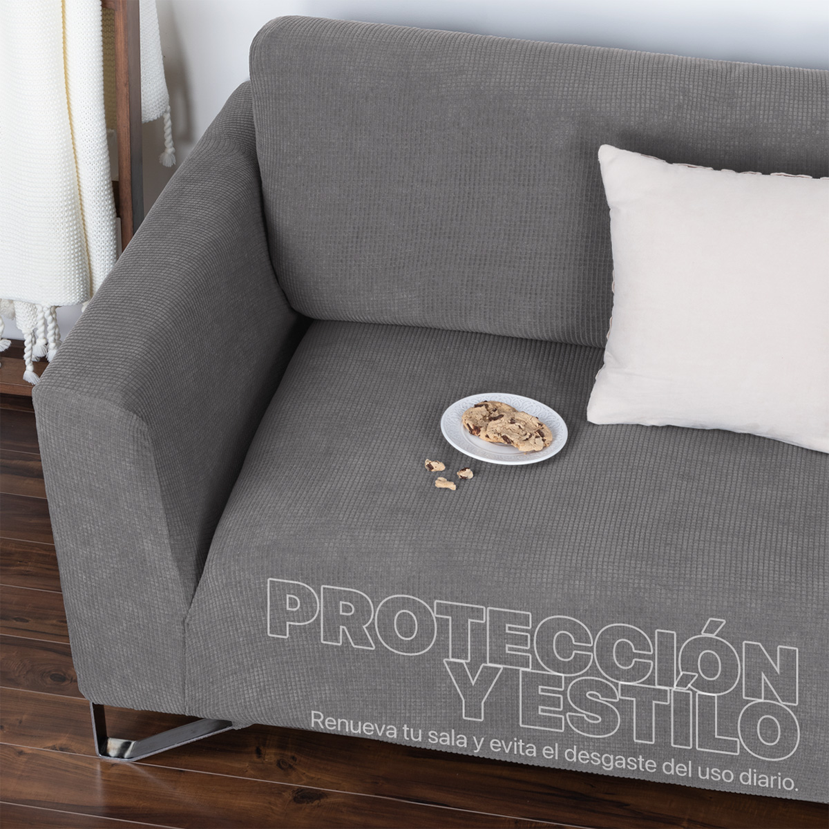 Foto 6 | Juego Protector Cubre Sala Real Textil Gris  Elástico Ajustable 3 Piezas