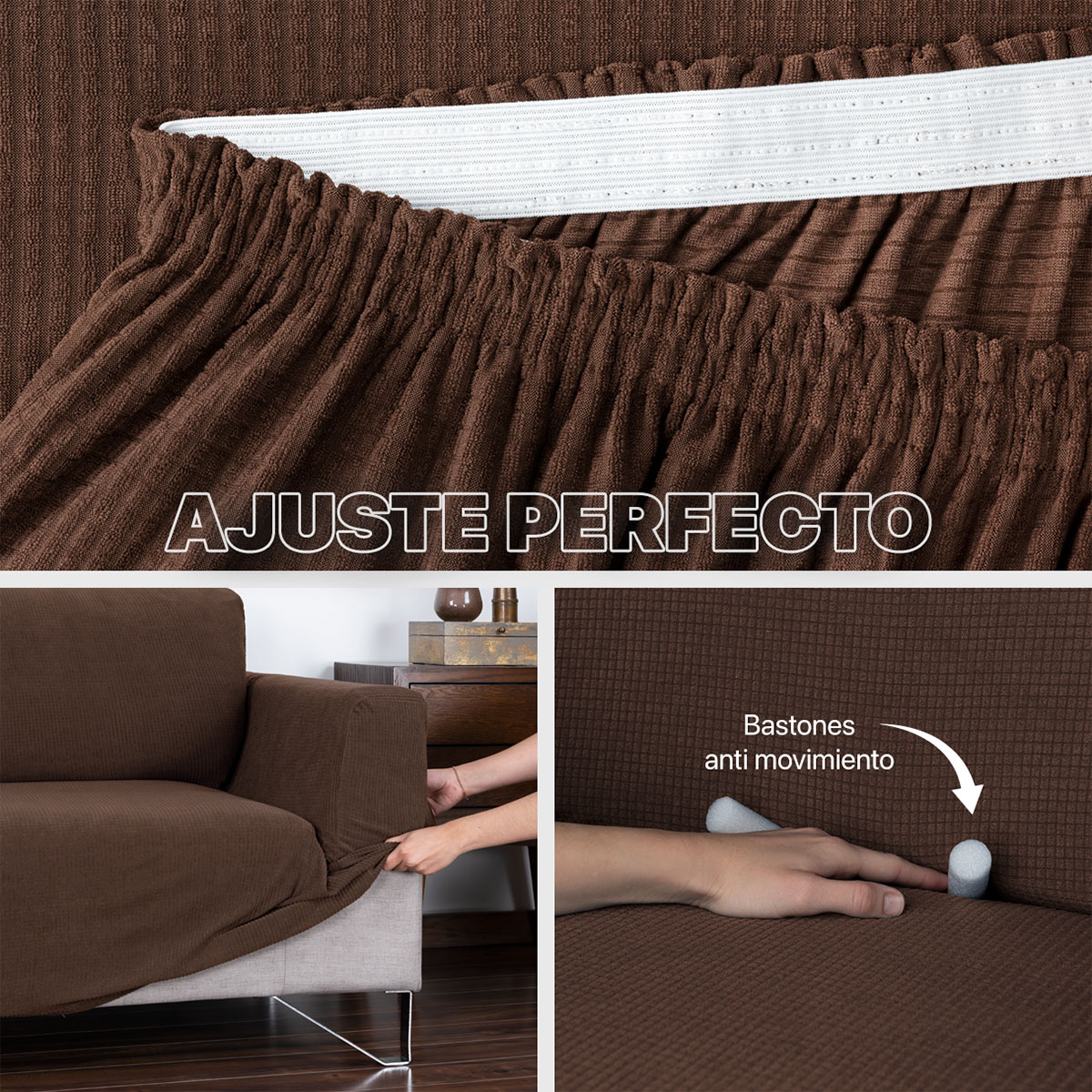 Foto 5 | Juego Protector Cubre Sala Real Textil Café Elástico Ajustable 3 Piezas