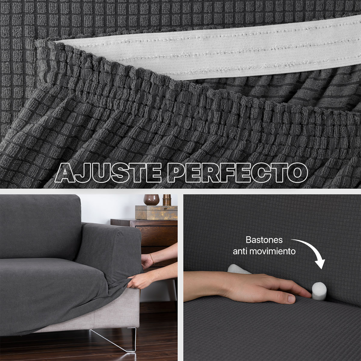 Foto 6 pulgar | Juego Protector Cubre Sala Real Textil Gris Oxford Elástico Ajustable 3 Piezas