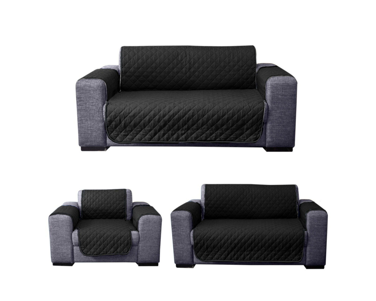 Foto 2 pulgar | Protector De Sala Para Sillón Rebeca Rombos Negro / Perla Set De 3 Piezas