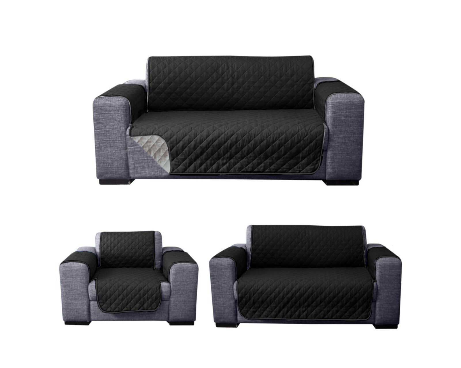 Foto 3 pulgar | Protector De Sala Para Sillón Rebeca Rombos Negro / Perla Set De 3 Piezas