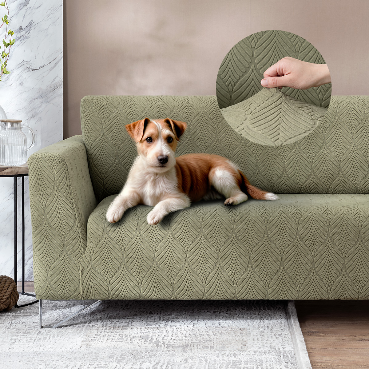 Foto 2 | Juego Protector Cubre Salas Real Textil Elástico Verde Olivo Ajustable 3 Piezas