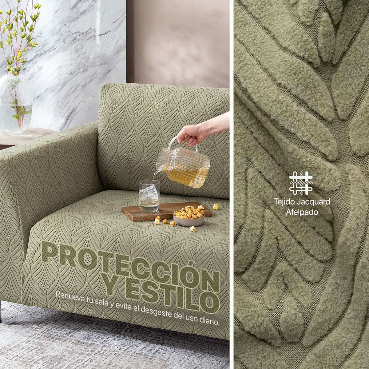 Foto 5 pulgar | Juego Protector Cubre Salas Real Textil Elástico Verde Olivo Ajustable 3 Piezas