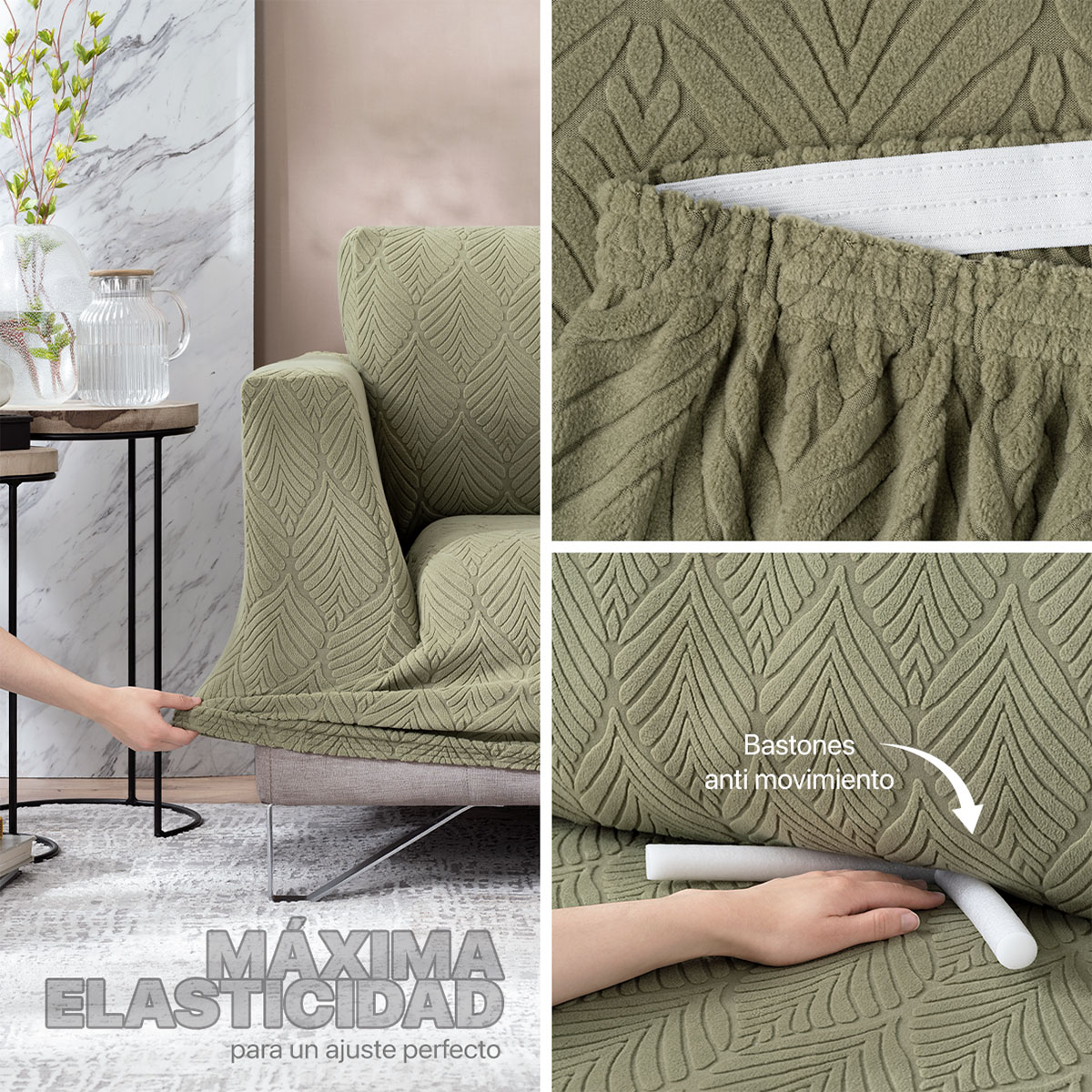 Foto 6 pulgar | Juego Protector Cubre Salas Real Textil Elástico Verde Olivo Ajustable 3 Piezas