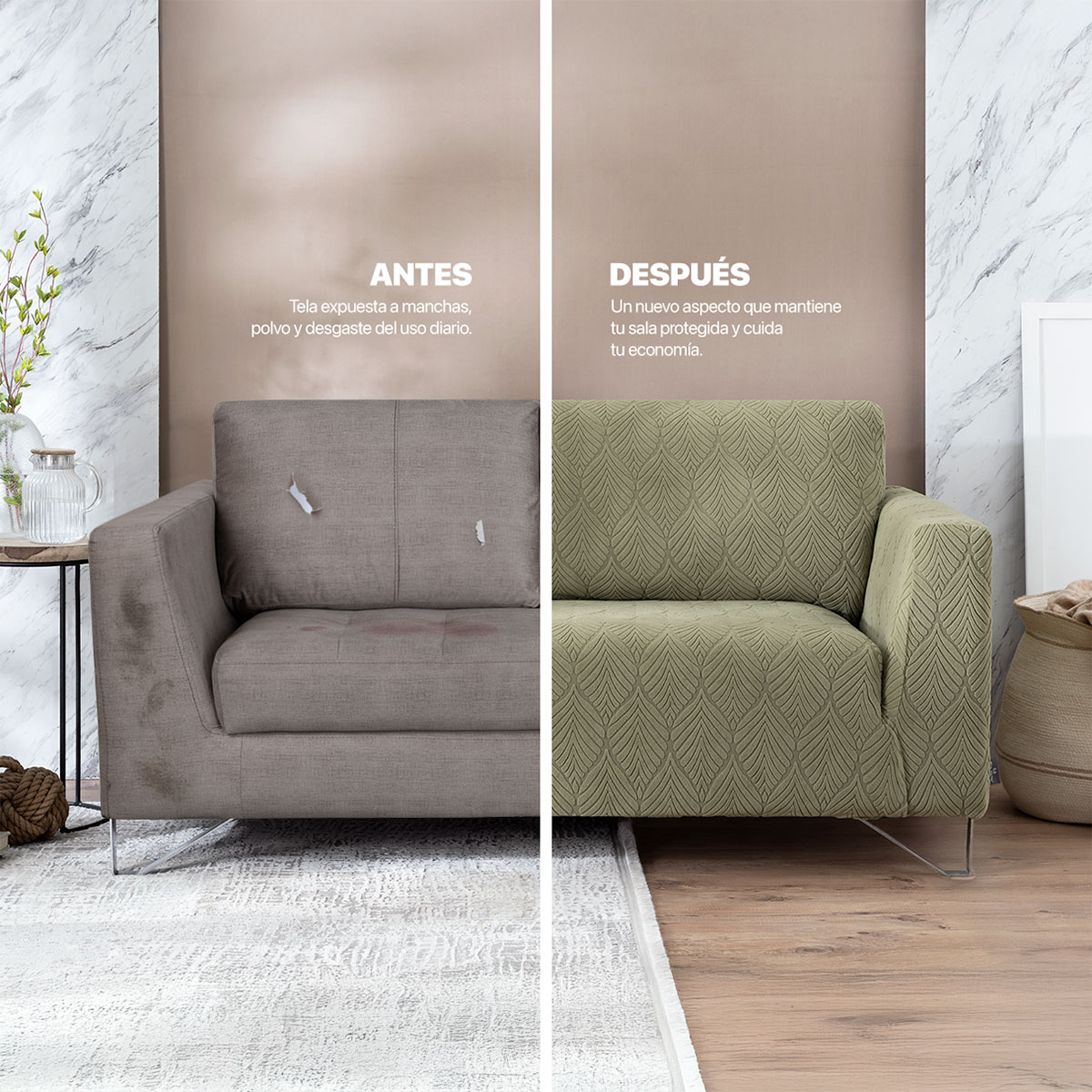 Foto 6 | Juego Protector Cubre Salas Real Textil Elástico Verde Olivo Ajustable 3 Piezas