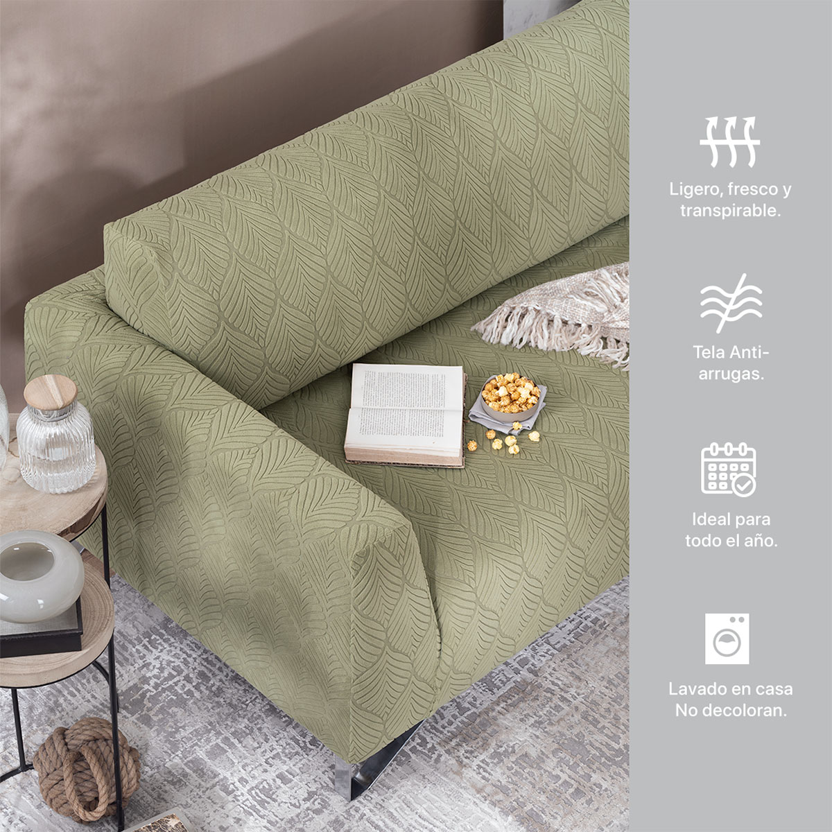 Foto 8 | Juego Protector Cubre Salas Real Textil Elástico Verde Olivo Ajustable 3 Piezas
