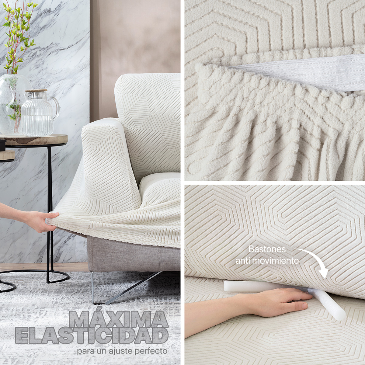 Foto 5 | Juego Protector Cubre Salas Real Textil Elástico Marfil Ajustable 3 Piezas