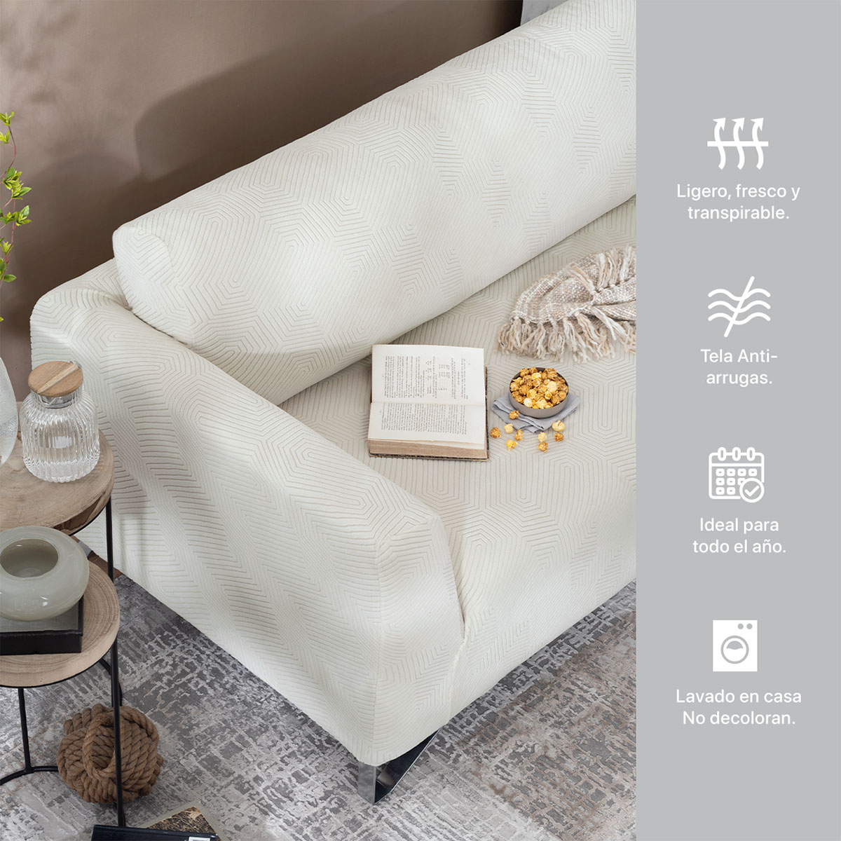 Foto 8 | Juego Protector Cubre Salas Real Textil Elástico Marfil Ajustable 3 Piezas