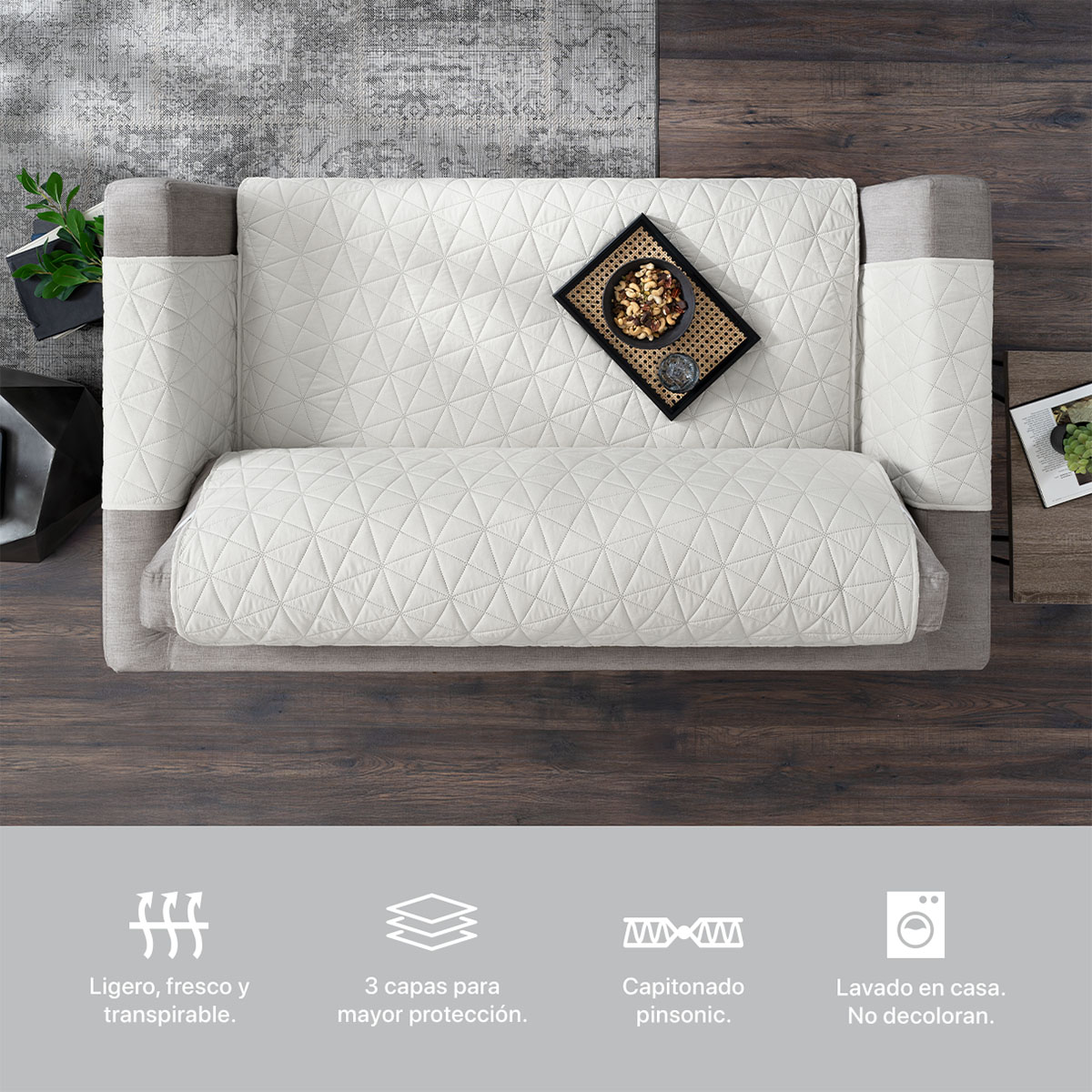 Foto 8 | Protector Cubresala Pinsonic Real Textil Arena / Marfil Doble Vista 3 Piezas