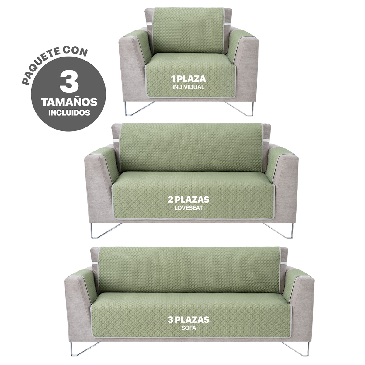 Foto 4 pulgar | Protector Cubresala Pinsonic Real Textil Olivo / Gris Doble Vista 3 Piezas