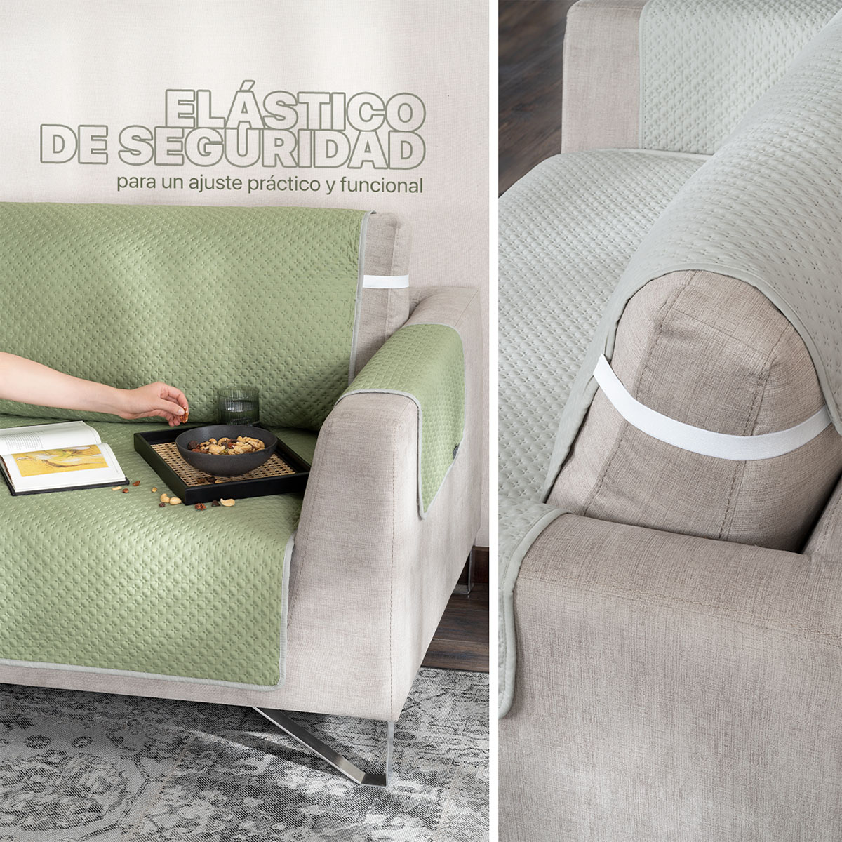 Foto 7 pulgar | Protector Cubresala Pinsonic Real Textil Olivo / Gris Doble Vista 3 Piezas