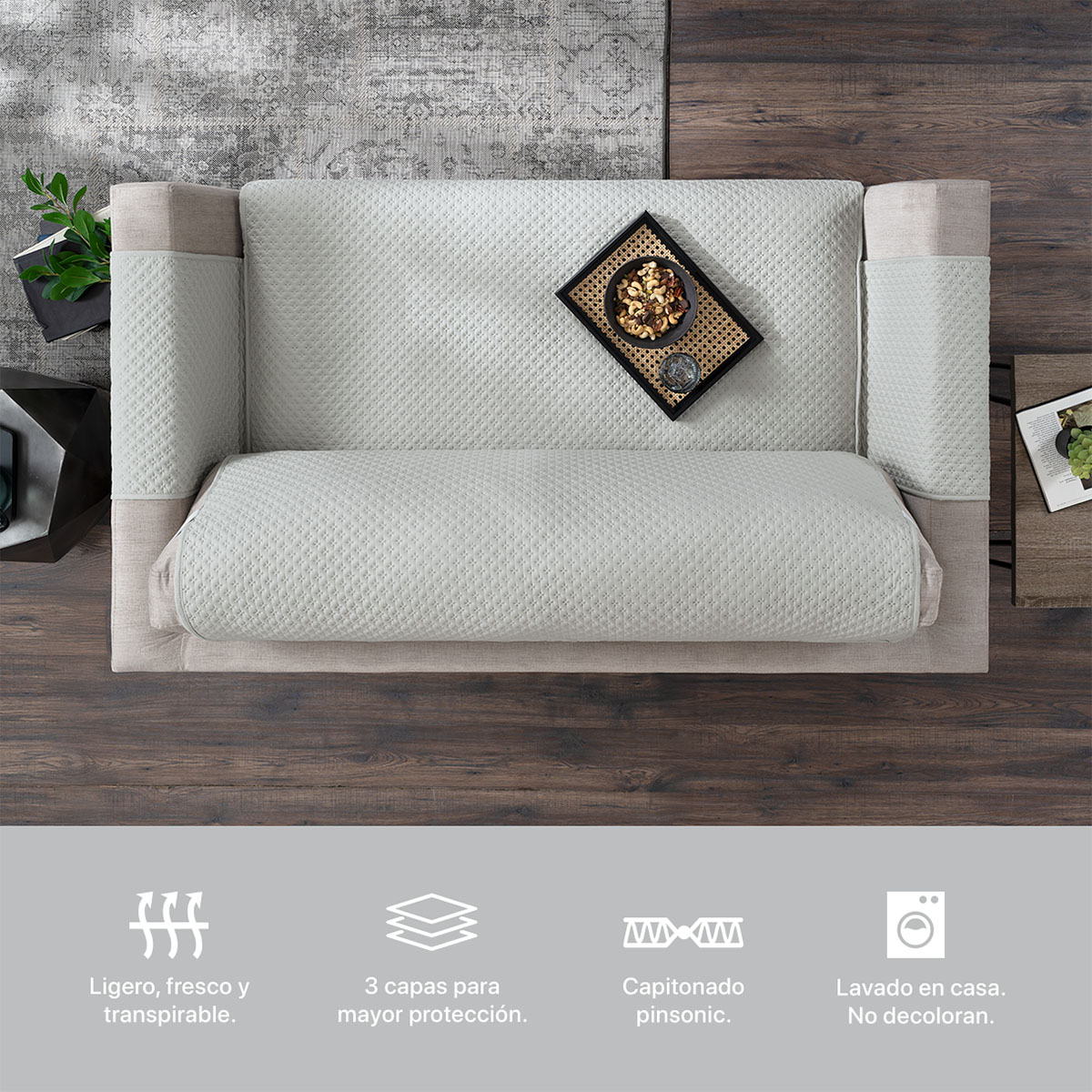 Foto 8 | Protector Cubresala Pinsonic Real Textil Olivo / Gris Doble Vista 3 Piezas