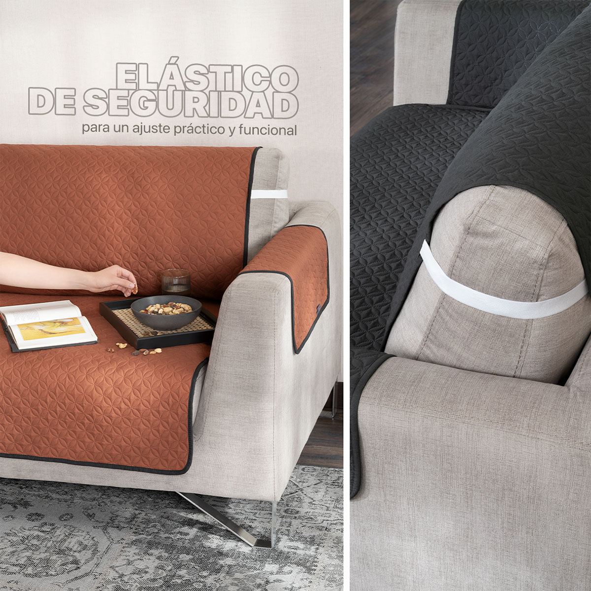 Foto 6 | Protector Cubresala Pinsonic Real Textil Chedrón / Grafito Doble Vista 3 Piezas