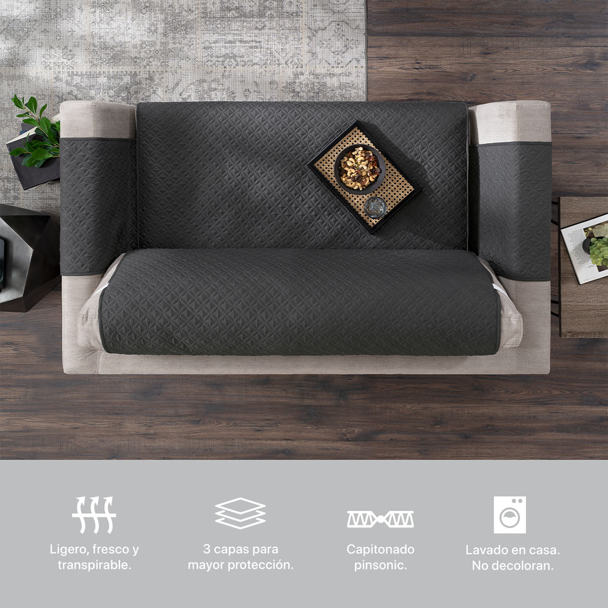 Foto 8 | Protector Cubresala Pinsonic Real Textil Chedrón / Grafito Doble Vista 3 Piezas