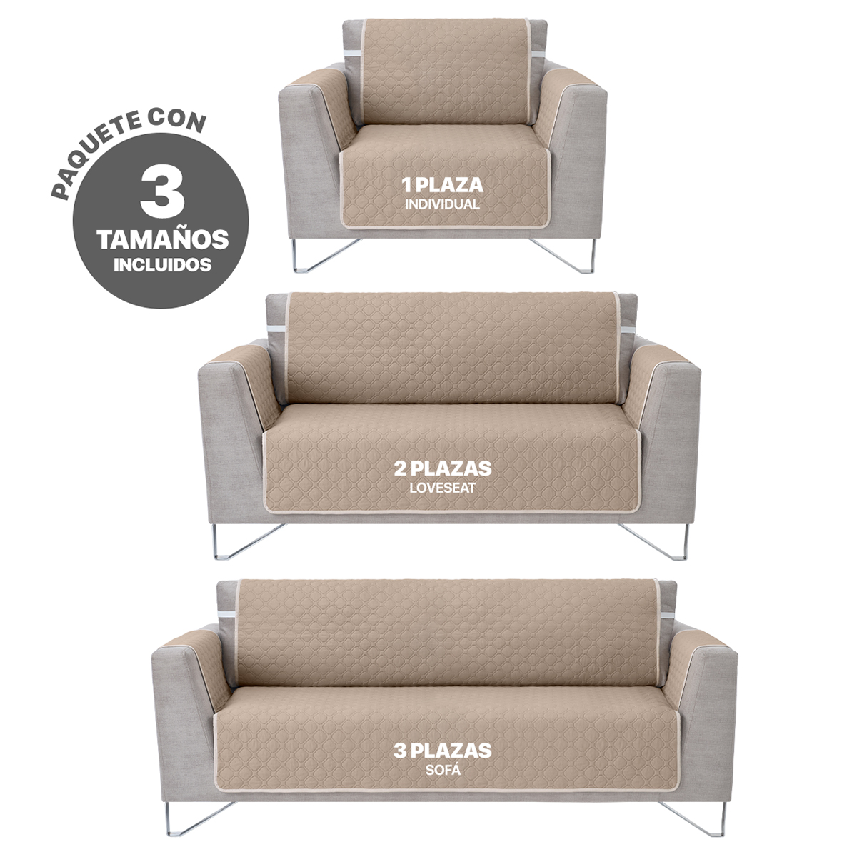 Foto 3 | Protector Cubresala Pinsonic Real Textil Khaki / Beige Doble Vista 3 Piezas