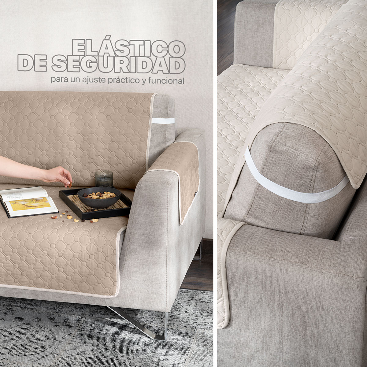 Foto 7 pulgar | Protector Cubresala Pinsonic Real Textil Khaki / Beige Doble Vista 3 Piezas