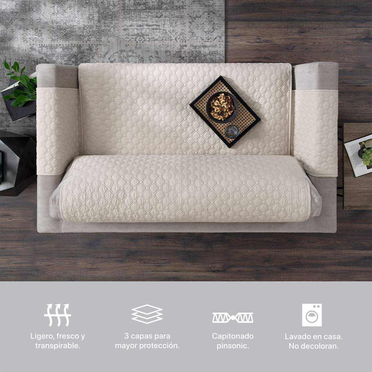Foto 9 pulgar | Protector Cubresala Pinsonic Real Textil Khaki / Beige Doble Vista 3 Piezas
