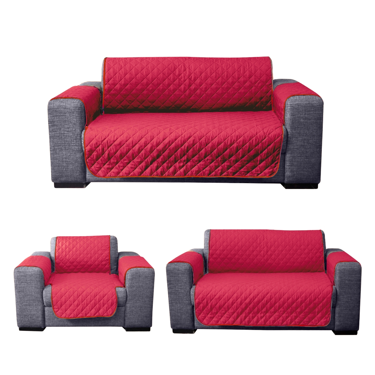 Foto 2 pulgar | Protector De Sala Para Sillón Rebeca Rombos  Rojo/gris Oxford Set De 3 Piezas