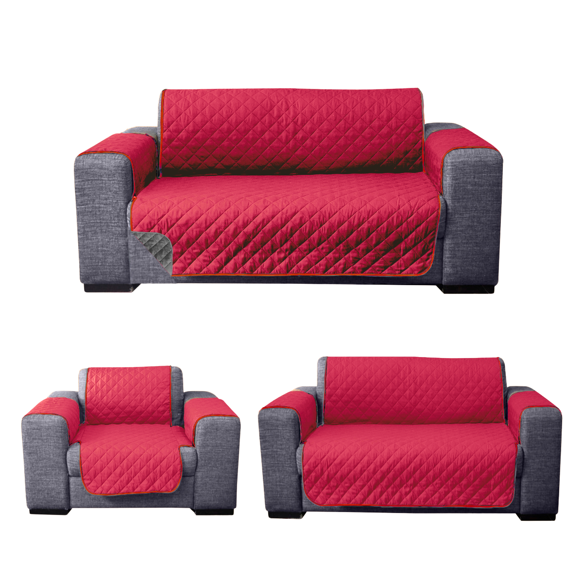Foto 3 pulgar | Protector De Sala Para Sillón Rebeca Rombos  Rojo/gris Oxford Set De 3 Piezas