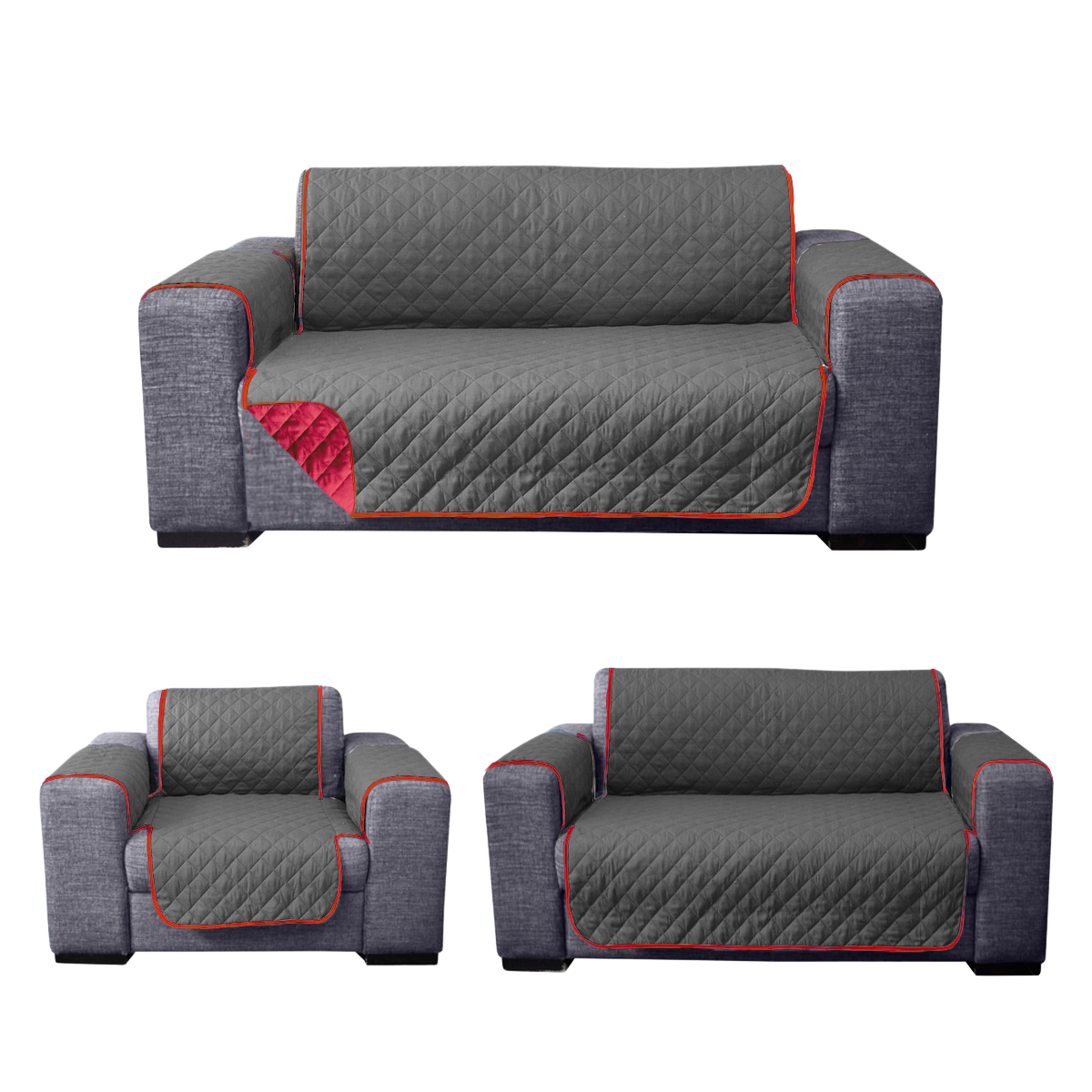 Foto 5 pulgar | Protector De Sala Para Sillón Rebeca Rombos  Rojo/gris Oxford Set De 3 Piezas