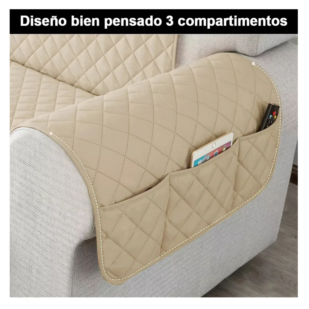 Foto 4 pulgar | Protector Cubre Sala Lab.g Sofá Funda Sillón 3-plaza Con Bolsillo Beige