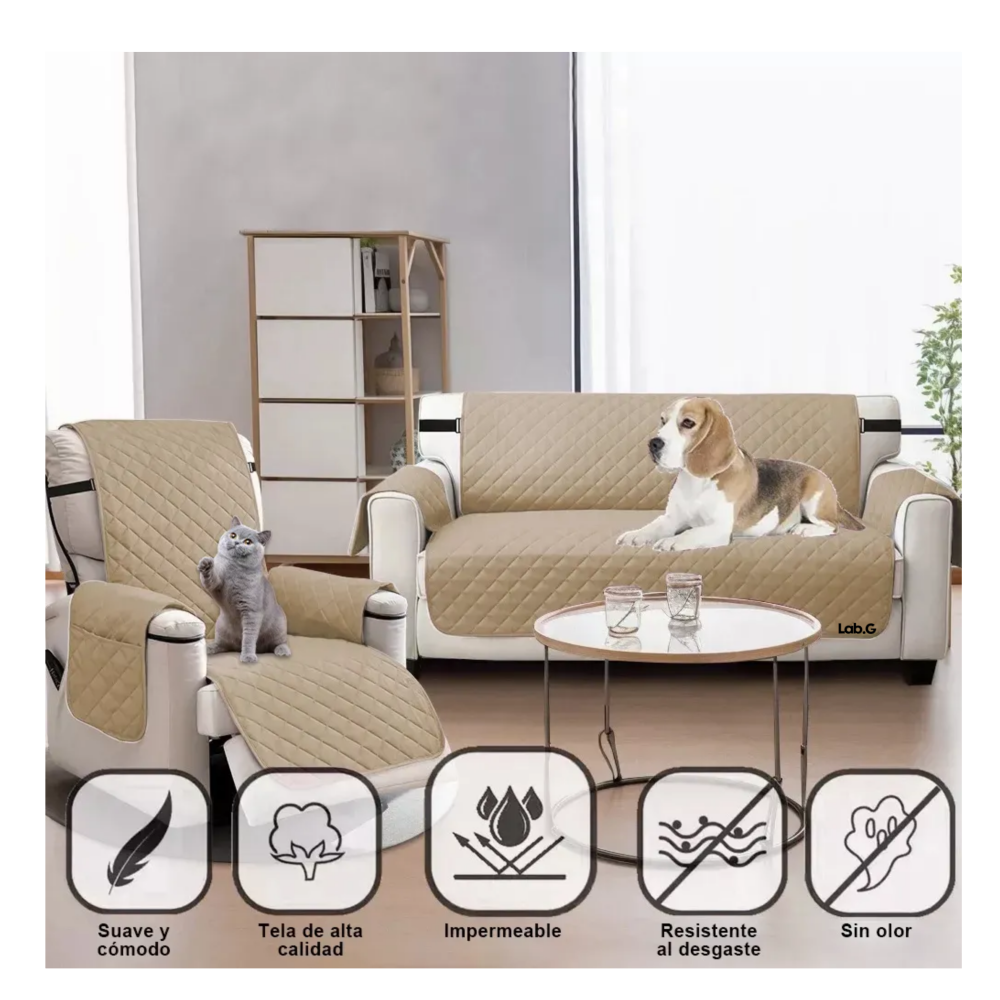 Foto 4 | Protector Cubre Sala Lab.g Sofá Funda Sillón 3-plaza Con Bolsillo Beige