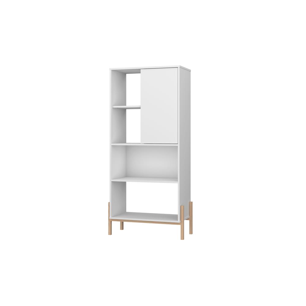 Librero Minimalista Midtown Concept color Blanco Organizador con Puerta y Estantes Amplios