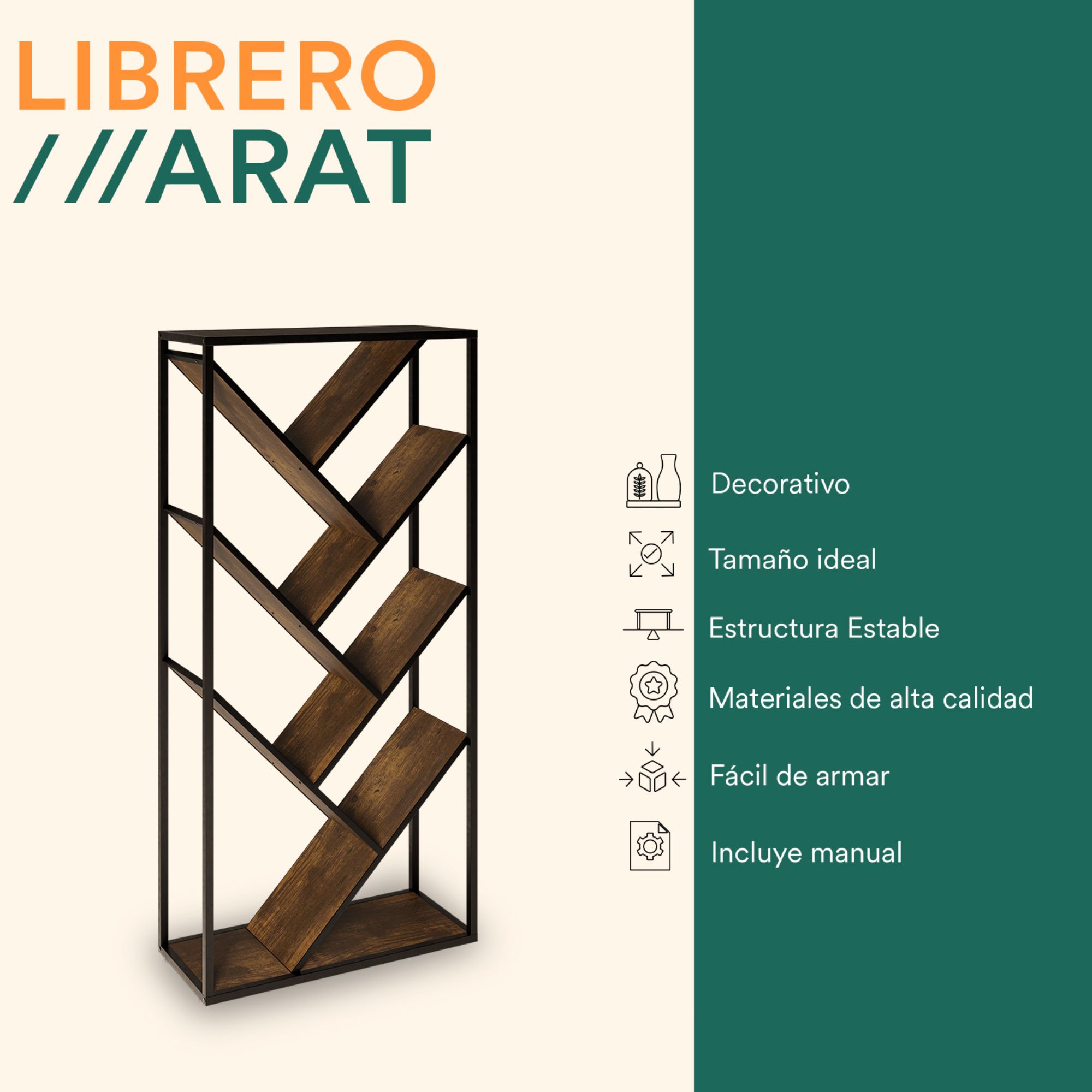 Foto 2 | Estantería Librero Vertical Mubson Arat 7 Repisas Café