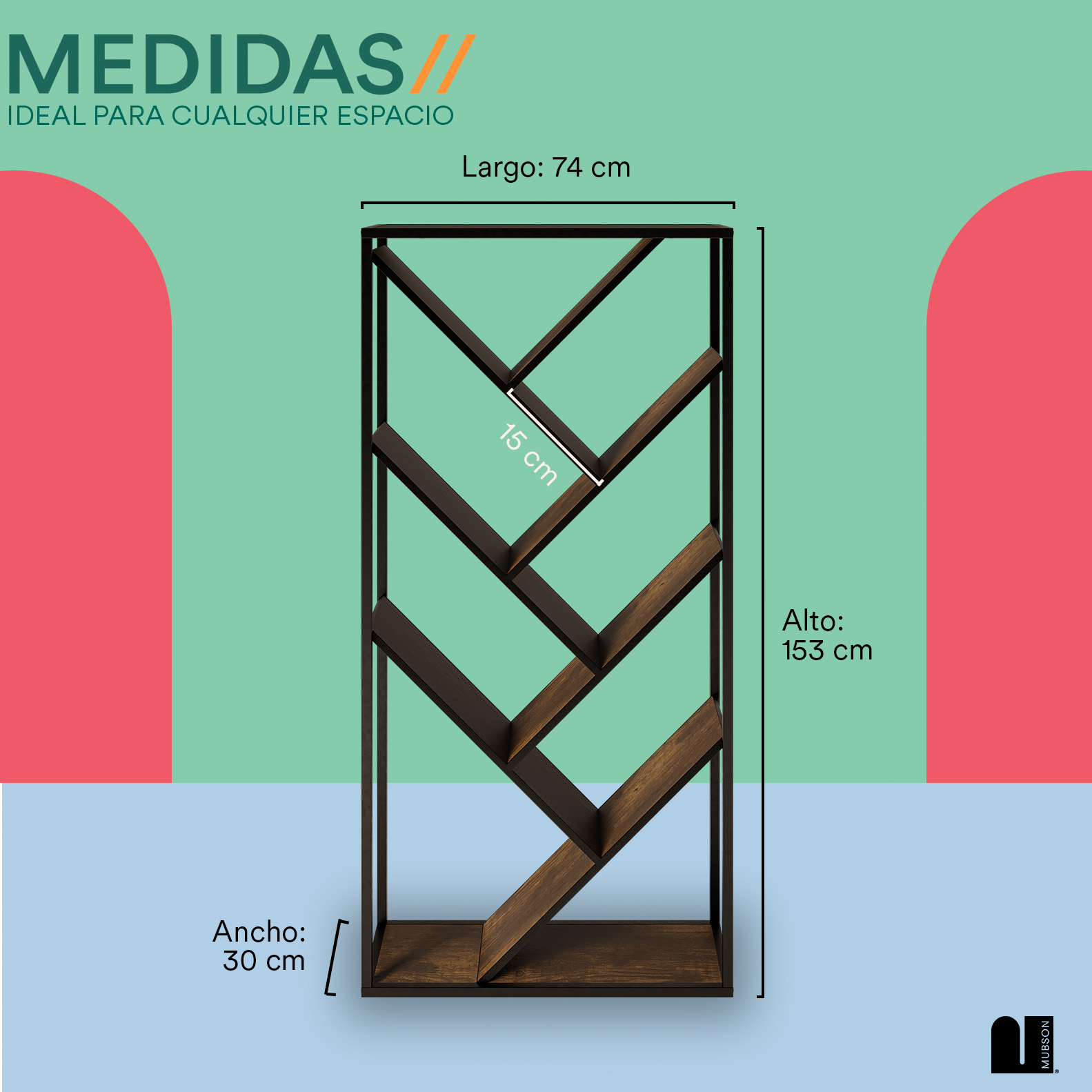 Foto 4 | Estantería Librero Vertical Mubson Arat 7 Repisas Café