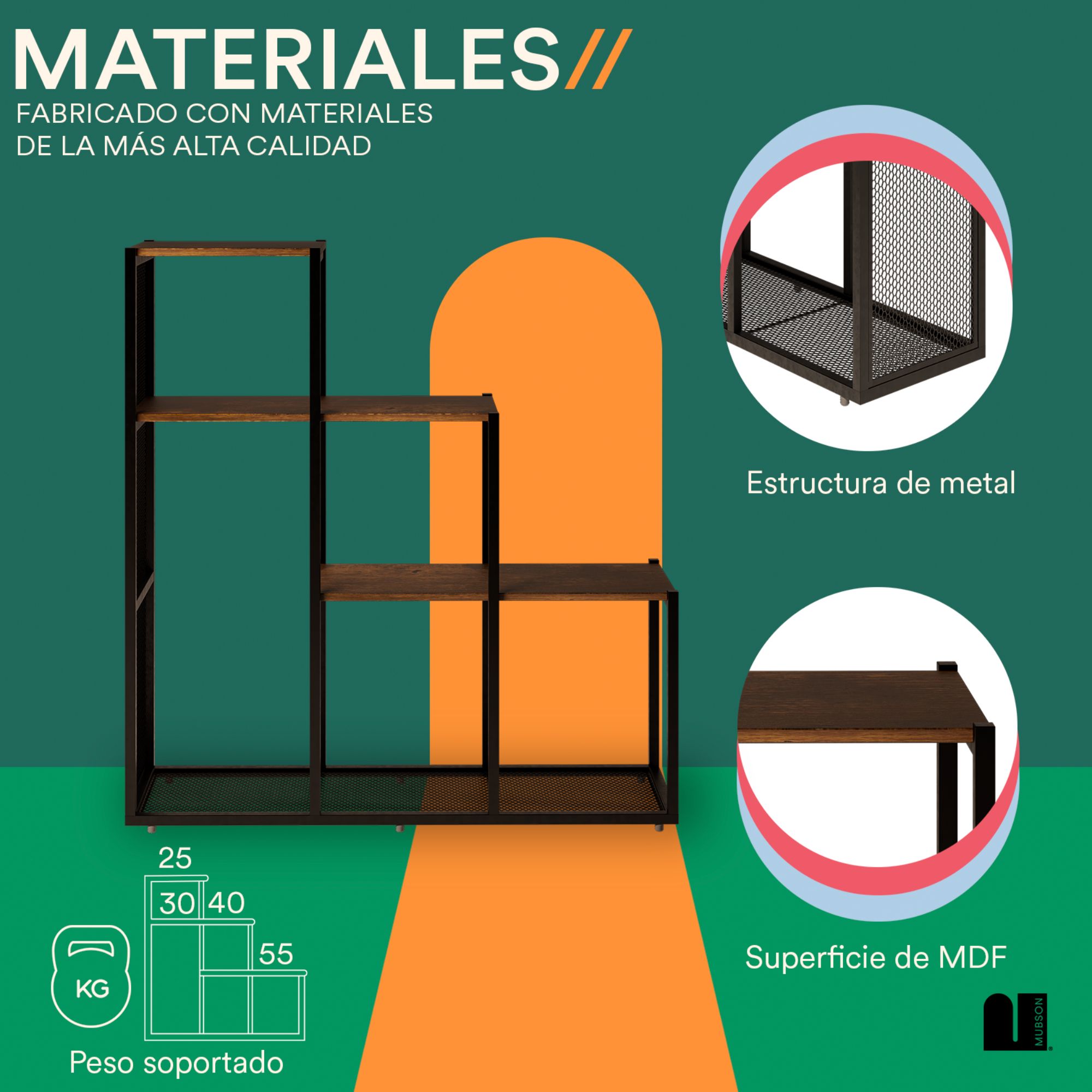 Foto 3 | Estantería Librero Mubson Jaya con 4 Repisas Madera Café